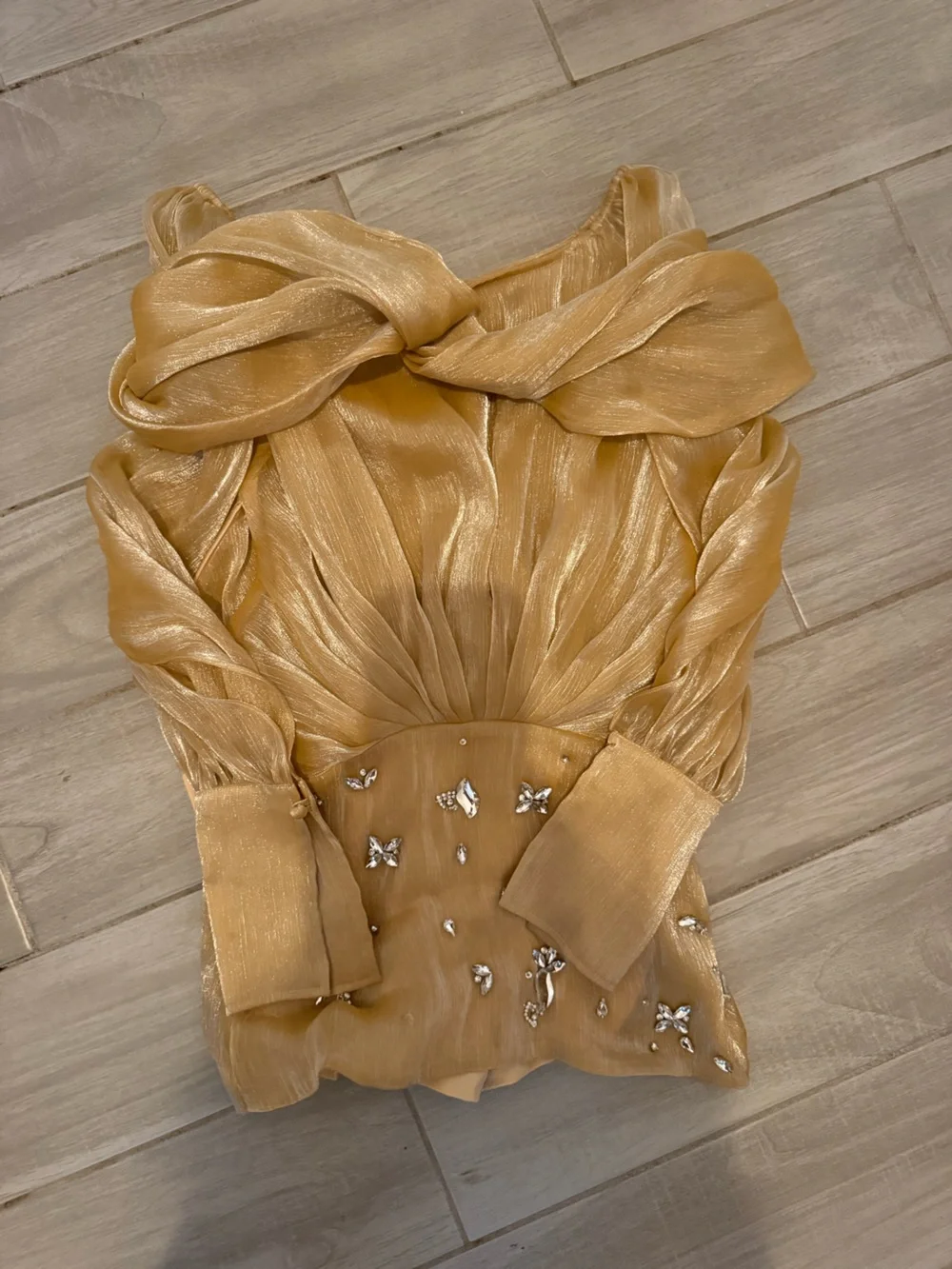 Gold Lurex Pleated Women’s Dress with Embellished Waist - Picture 1 of 2